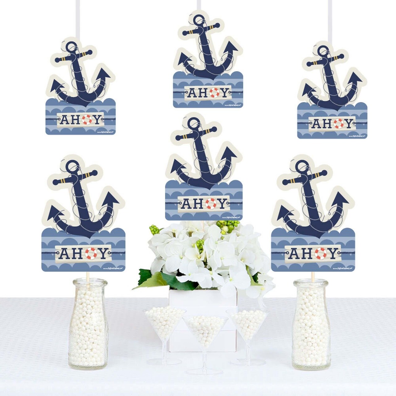 Big Dot of Happiness Ahoy - Nautical - Anchor Shaped Decorations DIY Baby Shower or Birthday Party Essentials - Set of 20